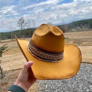 Mustard Yellow Australian Wool Cowboy Hat with Leather & Woven Band